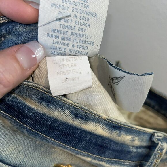Robin’s Jeans Size 24 Style# R8657GLD Skinny Jeans Distressed Gold Wings - Picture 14 of 14